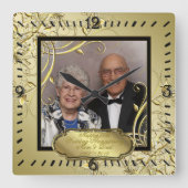 Blühtest Gold Black 50. Hochzeitsszenario Foto Quadratische Wanduhr (Vorderseite)