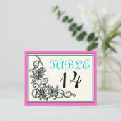 Blühtest Weinrosa türkis Hochzeit Tischnummer (Stehend Vorderseite)