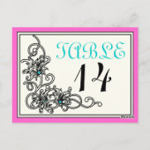 Blühtest Weinrosa türkis Hochzeit Tischnummer (Rückseite)