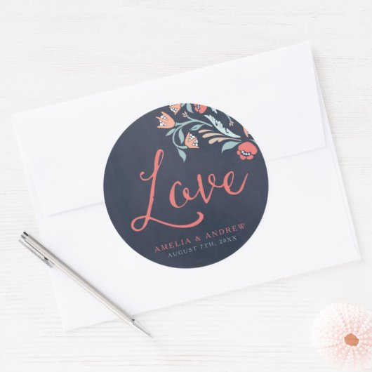 Bluische Chalkboard Liebe Hochzeit Runder Aufkleber (Umschlag)