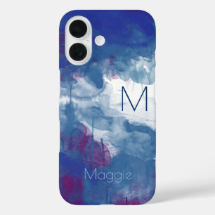 Bluish, blue watercolor paint with name, abstract iPhone 16 hülle