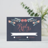 Bluish Chalkboard Elegant Floral Wedding RSVP (Stehend Vorderseite)