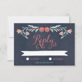 Bluish Chalkboard Elegant Floral Wedding RSVP Karte (Vorderseite)