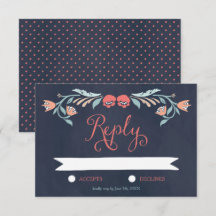 Bluish Chalkboard Elegant Floral Wedding RSVP