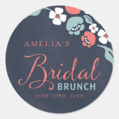 Bluish Chalkboard Floral Bridal Brunch Round Runder Aufkleber (Vorderseite)