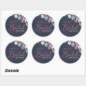 Bluish Chalkboard Floral Bridal Brunch Round Runder Aufkleber (Blatt)