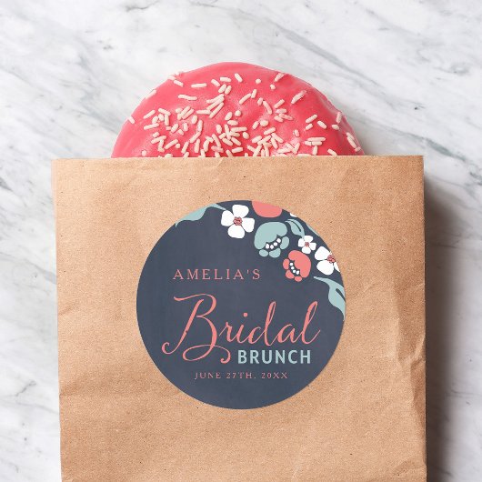 Bluish Chalkboard Floral Bridal Brunch Round Runder Aufkleber
