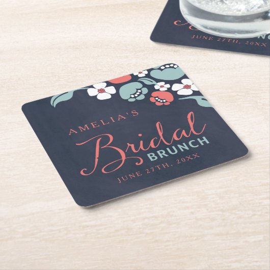 Bluish Chalkboard Floral Bridal Brunch Square Rechteckiger Pappuntersetzer (angewinkelt)