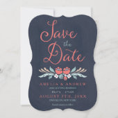 Bluish Chalkboard Floral Save the Date Card Einladung (Vorderseite)