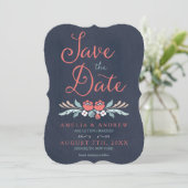 Bluish Chalkboard Floral Save the Date Card Einladung (Stehend Vorderseite)