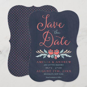 Bluish Chalkboard Floral Save the Date Card Einladung