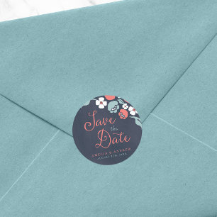 Bluish Chalkboard Floral Save the Date Runder Aufkleber