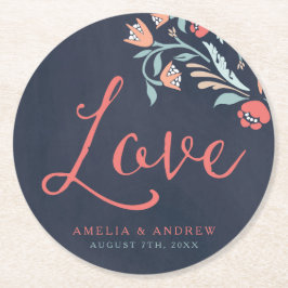 Bluish Chalkboard Liebe Hochzeit Runder Pappuntersetzer