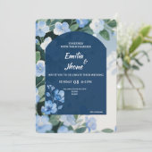 Bluish Floral Romantic Wedding Card Einladung (Stehend Vorderseite)