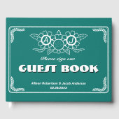 Bluish Green & White Wedding Guest Book Gästebuch (Vorderseite)