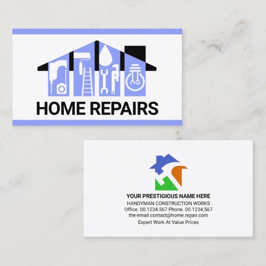 Bluish Handyman Tools Gebäude Visitenkarte (Vorne/Hinten)