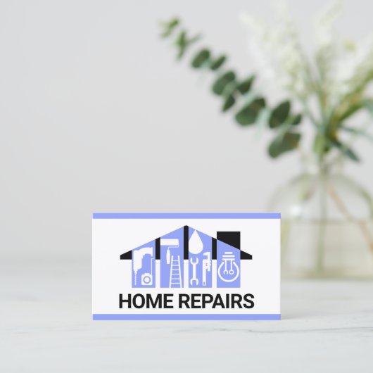 Bluish Handyman Tools Gebäude Visitenkarte (Stehend Vorderseite)