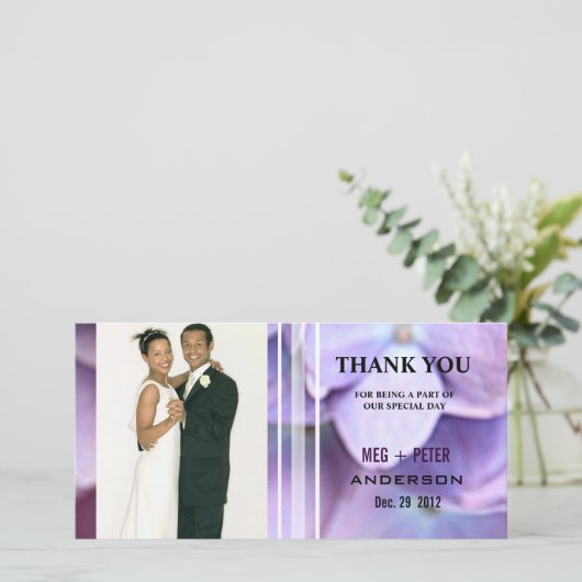 ©Bluish Lila Hydrangea Wedding Foto Dankeskarte (Stehend Vorderseite)