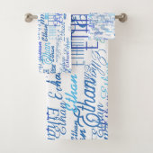 Bluish Names Pattern Badhandtuch Set (Insitu)
