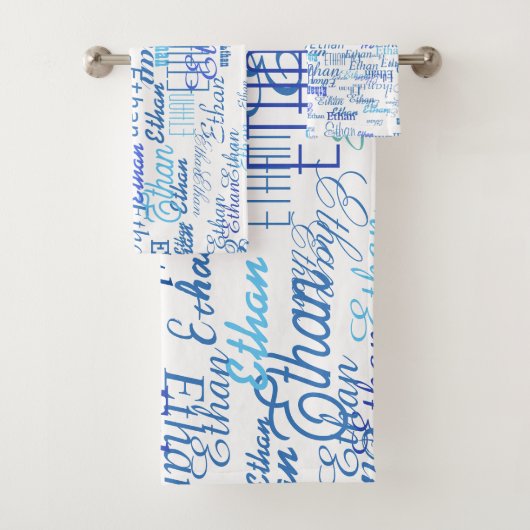 Bluish Names Pattern Badhandtuch Set (Insitu)