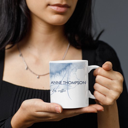 Bluish Wasserfarbe mit Name & Initial (Monogramm) Kaffeetasse