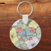 Blume1 und Schmetterling Doodle Art Keyring. Schlüsselanhänger (Rückseite)