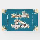 Blume 14. Geburtstag Aquamarine FotoCollage Gelb Banner (Horizontal)