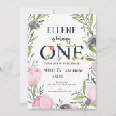 Blume 1. Geburtstag Einladung, Mädchen 1. Geburtst Einladung (Vorderseite)