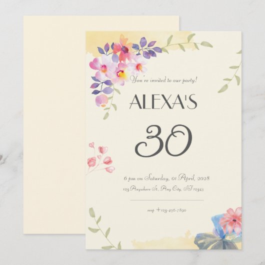 Blume 30. Geburtstag Einladung (Vorne/Hinten)