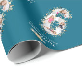 Blume 6. Geburtstag Aquamarines Foto Collage Blau Geschenkpapier (Rolleneckpunkt)
