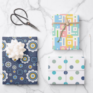 Blume, Abstrakte und Polka-Punkte Geschenkpapier Set