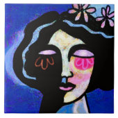 Blume Abstraktes digitales Portrait einer Frau Fliese (Vorderseite)