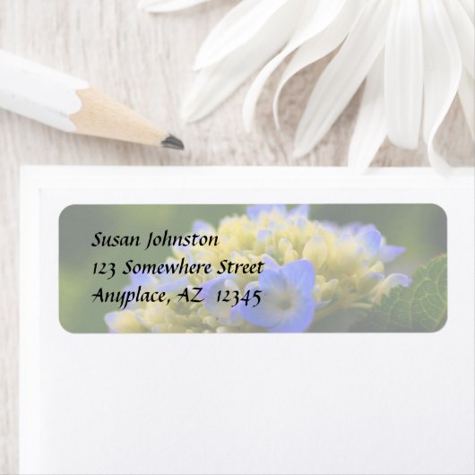 Blume-Adressetikett für Soft Blue Hydrangea (Insitu)