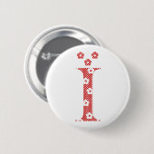 Blume Alphabet I (rot und Punkte) Button (Vorne & Hinten)