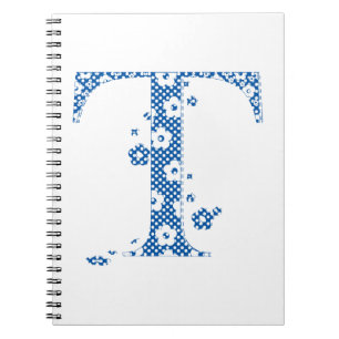 Blume Alphabet T (blau und Punkte) Notizblock