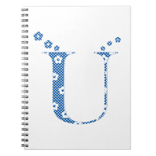 Blume Alphabet U (blau und Punkte) Notizblock