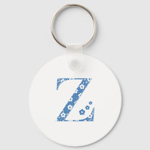 Blume Alphabet Z (blau und Punkte) Schlüsselanhänger