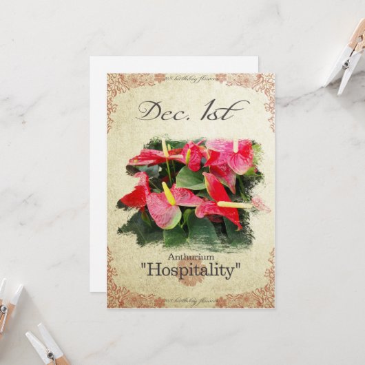 Blume am 1. Dezember "Anthurium" Karte (Vorderseite/Rückseite Beispiel)