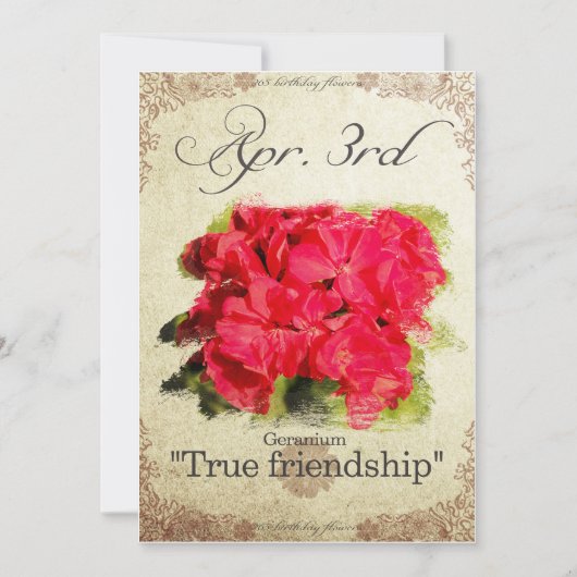 Blume am 3. April "Geranium" Karte (Vorderseite)
