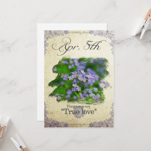 Blume am 5. April "Vergessen-ich-nicht" Karte (Vorderseite/Rückseite Beispiel)