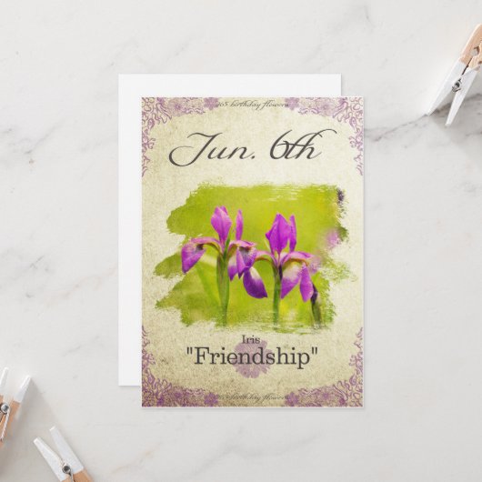 Blume am 6. Juni "Iris" Karte (Vorderseite/Rückseite Beispiel)