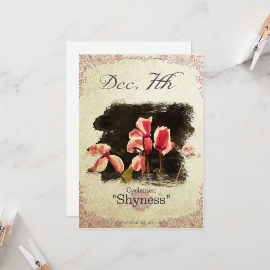 Blume am 7. Dezember "Cyclamen" Karte (Vorderseite/Rückseite Beispiel)