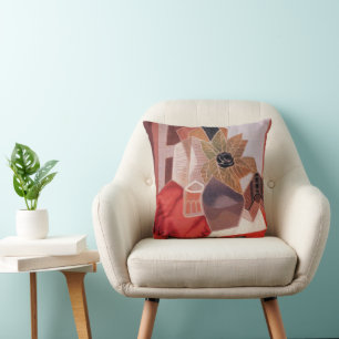Blume am Tisch von Juan Gris, Vintager Kubismus Kissen