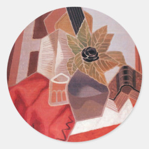 Blume am Tisch von Juan Gris, Vintager Kubismus Runder Aufkleber