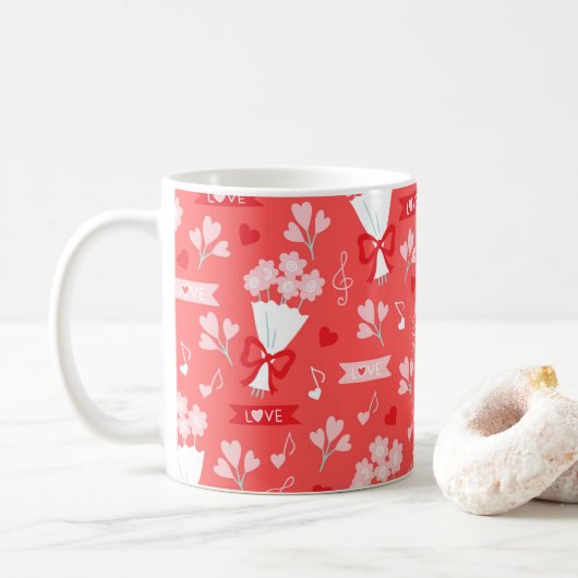 Blume am Valentinstag Schokolade Herz rosa Kaffeetasse (Mit Donut)