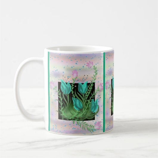 Blume an der Mauer, Aquamariner Personalisierter C Kaffeetasse (Links)