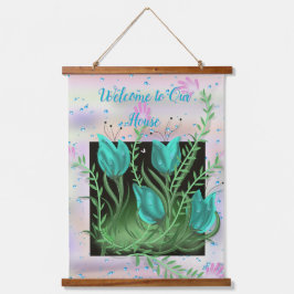 Blume an der Wand, Aquamarine Wandteppiche