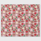 Blume, Äpfel, Star Anise Seamless Erntedank Geschenkpapier (Flach)