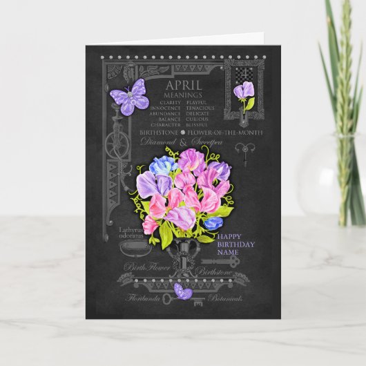 Blume April Chalk Personalisiert Card Karte (Vorderseite)