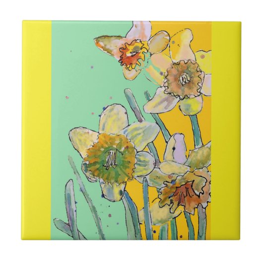 Blume Aqua-Gelb Fliese (Vorderseite)